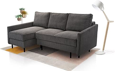 Siblo Sofa mit Schlaffunktion 220x110x137 cm - Elegante Ecksofa mit Schlaffunktion - Couch L Form 3 Sitzer für Wohnzimmer - Komfortables Schlafsofa - Sofa 3-Sitzer - Dunkelgrau - Links