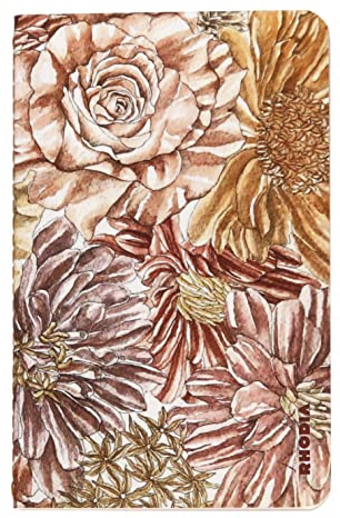 Rhodia 120028C - Rhodia ORANGE Botanique - Notizheft 9x14 cm liniert 32 Blatt, elfenbeinfarbiges 90g Papier, Soft Touch Einband, Blumenmotiven, 1 Stück