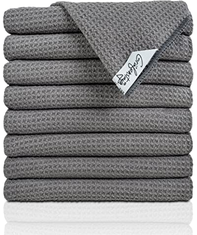 Gräfenstayn 8er-Set Geschirrtücher Microfaser - saugstarke & fusselfreie Waffelstruktur - 45x65 cm Küchenhandtücher - Oeko TEX Standard 100 - Mikrofaser-Tücher, Geschirrhandtücher (Anthrazit)