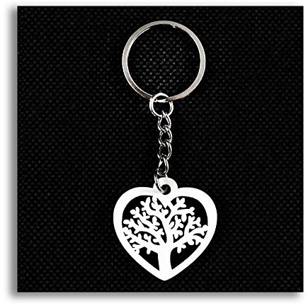 DLM Bomboniere DLM28925 (Kit 12 Pezzi) Portachiavi Ciondolo in Legno Cuore Albero della Vita Bianco Confettata Segnaposto bomboniera Regalo