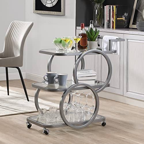 FERFALDER Home Bar Servierwagen 3 Etagen Küchenwagen auf Rädern Mobile Bar Carts für Zuhause Küche Esszimmer Wohnzimmer Party Silbergrau