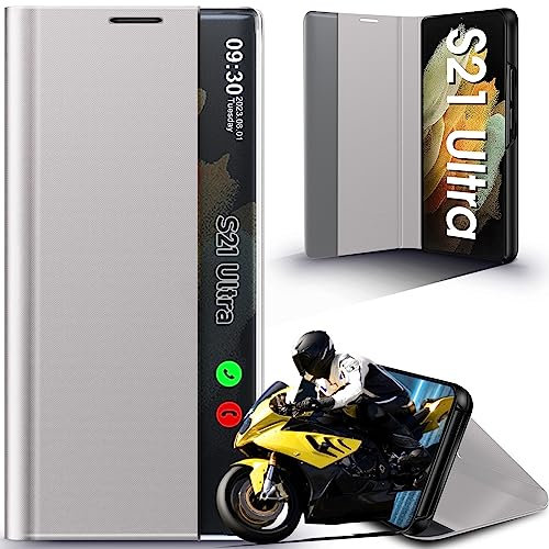 Custodia per Samsung Galaxy S21 Ultra Custodia pieghevole di lusso sottile specchio Flip pelle rigida PC antiurto Cover Galaxy S21 Ultra 5G Custodia con supporto Clear View per Samsung S21 Ultra 5G