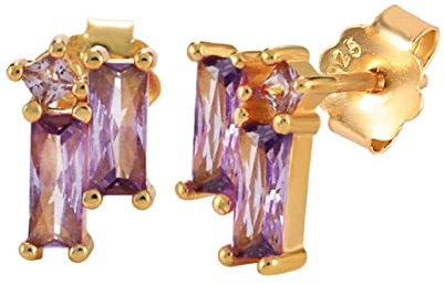 KnSam Ohrringe Silber Nickelfrei Damen, Lila Zirkonia Silber 925 Ohrstecker mit Baguette, Ohrringe Frau Silber, Gold Lila