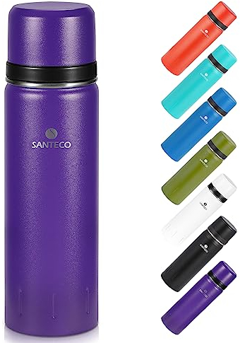 SANTECO Vacuum Flask 500ml, Stainless Steel Insulated Water Bottle with Double Walled Travel Metal Coffee Flask for 12hrs Hot/24hrs Cold Drinks - Leakproof Lid Serves As A Cup