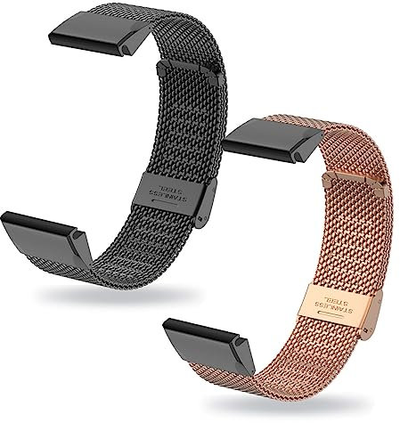 LXURY 2-PCS Metall Armband Kompatibel mit Garmin Forerunner 955/935, Mesh, Edelstahl, Schnalle, Unisex, 22mm, Silber, Rot, Grün