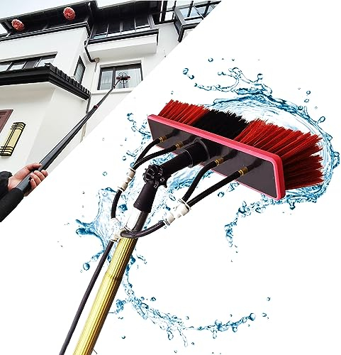 Witriolik Teleskopstange wasserführend, 9m Teleskopstange Aluminium mit 35cm Bürste, Universal Waschbürste, Fensterreiniger PV Anlage Reinigungsgerät Freie Verbindung mit 20m Schlauch