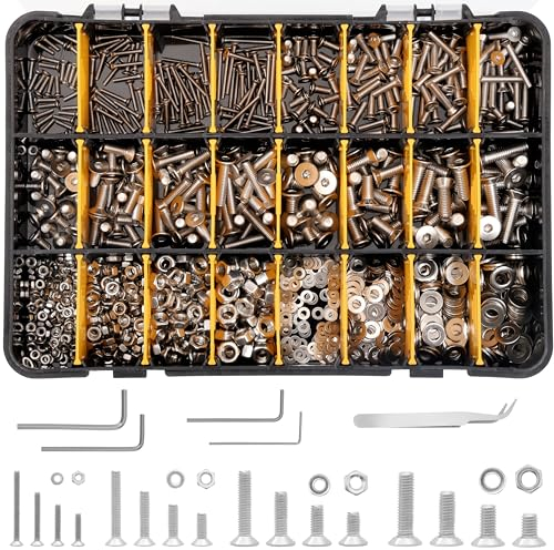 Belle Vous 1120 Viti Svasate con Set di Bussole Esagonali - Kit Viti Testa Piatta Acciaio Inox M2, M3, M4 e Viti M5 con Custodia - Set di Bulloni e Dadi Per Fai-Da-Te e Riparazioni di Macchinari