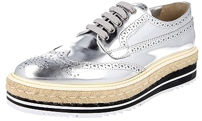 Prada Damen Silber Budapester Leder Schnürschuhe 1E722E 6XE F0118 39.5 EU