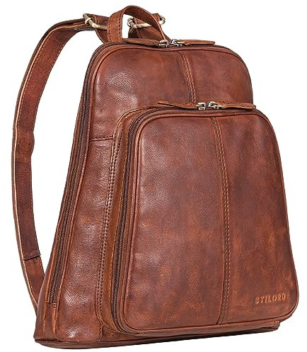 STILORD 'Daisy' Elegant Leather Backpack Women Small Vintage Rucksack Modern Daypack for City Shopping Office Ladies Leather Handbags Genuine Leather, Colour:brandy - cognac