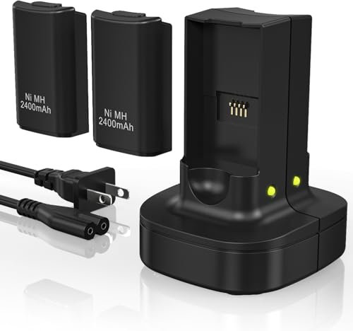 KEKUCULL - Batería recargable para driver Xbox 360, cargador de estación de carga dual con 2 unidades de batería recargable compatible con driver inalámbrico Xbox 360