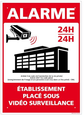 Panneau Alarme, Établissement Placé Sous Vidéo Surveillance Alu 2 Mm - 300 X 420 Mm Signalisation Rectangulaire Prépercée Avec Kit De Fixation Fabrication Française