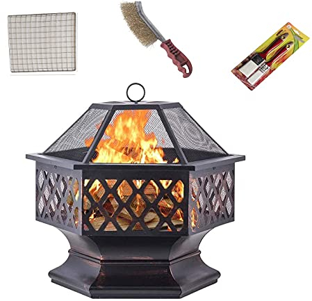 Feuerstelle für den Außenbereich, Grillschale, Tisch-Feuerstelle im Freien mit Grillrost, Holzfeuerstelle zum Heizen/Feuerschalen im Garten/Strand/Terrasse