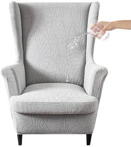 HZDHCLH Ohrensessel Überzug 2 Teilig mit Armlehnen modisch elastisch Sofa-Schutzbezug Möbelschutz Stuhlbezug geeignet für Sessel Wohnzimmer Schlafzimmer Hotel (Hellgrauer Jacquard)