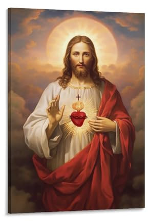 HHGaoArt Vintage-Jesusbild für die Wand, Heiliges Herz, Poster, Gott Christus, religiös, katholisch, Leinwandgemälde, Maria-Druck, Kunstwerk für Kirchendekoration (Bild 01-Jesus, 40,6 x 61 cm,