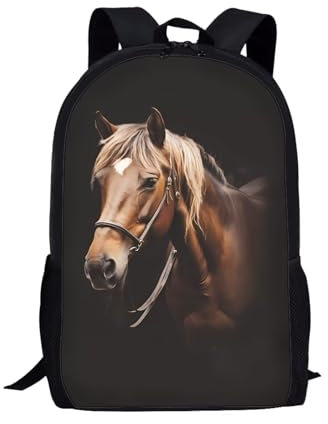 Belidome Entzückender Kinder-Schulrucksack mit Seitentaschen, groß, leicht, Tagesrucksack für Jungen und Mädchen, Pferd 5, Einheitsgröße