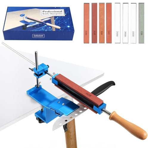 Affilacoltelli manuale professionale, sistema di affilatura ad angolo fisso, con 4 pietre per affilare + 4 diamanti, fissaggio abrasivo per utensili di macinazione e lucidatura fini