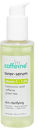 mCaffeine Toner Serum Vitamin C 1.5 Percent - Green Tea - Reduces Dark Spots and Pigmentation - Hydrates and Visibly Tones Skin - 150 ml