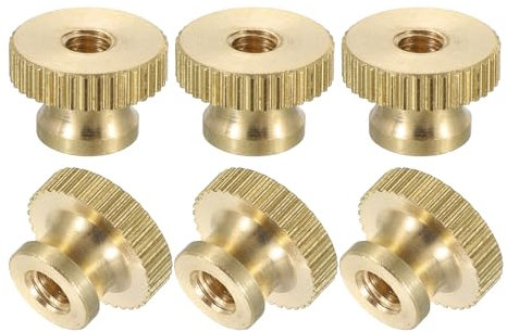 QUARKZMAN Gerändelte Daumenmuttern, 6 Stück M4 x D12mm x H8mm Messing Griffmuttern Rändelmuttern Durchgangsloch mit Hohem Kopf Befestigungselemente für 3D-Drucker Teile, Maschinenwerkzeuge