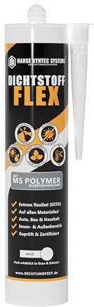 HSS Dichtstoff FLEX, MS Polymer, Dichtstoff, Fugendichtstoff, Innen und Außen, alle Materialien, UV- und witterungsbeständig, ohne Silikon, 625% Dehnfähigkeit, Wohnwagenabdichtung (Weiß, 290ml)