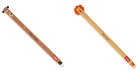 LEGAMI - Stylo gel effaçable, avec bille sur l'extrémité pour effacer l'encre & Lion - Stylo gel effaçable, avec bille sur l'extrémité pour effacer l'encre sans abimer la feuille