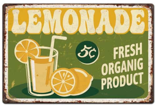 SUPERDANT Blechschild Mit Aufschrift Metallschild Limonade Fresh Organig Retro Blechschilder Grün Eisenschilder Wandkunst Poster Metallschilder Für Küche Bar Restaurant Eisdiele Sommerdekoration