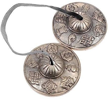 ifundom Professionelle Meditationsglocke aus Messing mit Traditionellem Design Kleine Handglocke für Yoga und Achtsamkeit Silberfarbene Klangschale für Religiöse Zeremonien