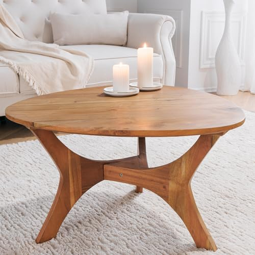 Riess Ambiente Massivholz Couchtisch Architecture 70cm Natur Honey Finish Akazie dreieckig Sofatisch Wohnzimmertisch Beistelltisch Holztisch Abstrakter Tisch