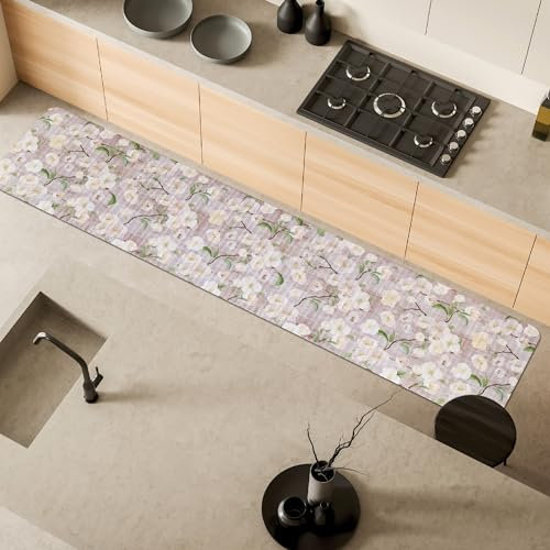 Comart - Tappeto Cucina Austin - Impermeabile - Antiscivolo - Antimacchia - Lavabile in Lavatrice - Passatoia in Poliestere - per Corridoio e Cucina - Made in Italy - Fiori Bloom - 50x270 cm