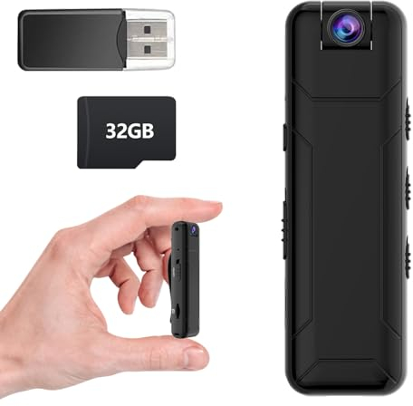 Bextgoo Body Cam mit 32GB TF Karte, 1080P FHD Mini Kamera, 8-10 Stunden Akkulaufzeit Bodycam Körperkamera, Kleine Kamera ohne WLAN, 180° Drehbares Objektiv, Loop-Speicherung