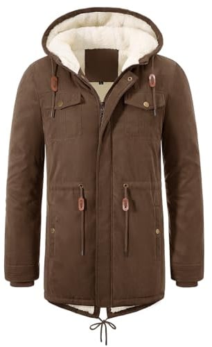 UMIPUBO Giacca Uomo Invernale Giubbotto con Cappuccio Parka Jacket in Pile Caldo Cappotto con Zip Termica Giacche Antivento Giubbino Media Lunga con Tasch