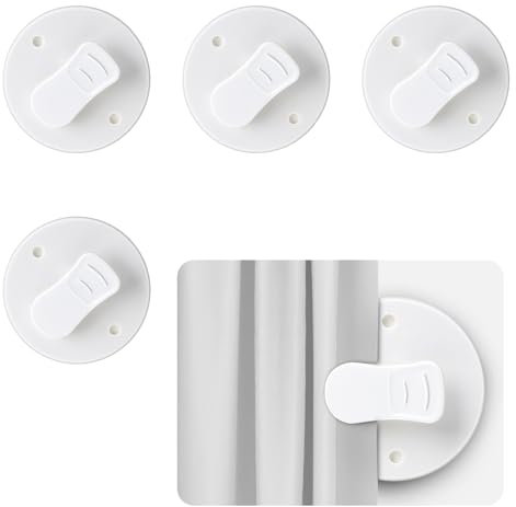 Lot de 4 Clips de Rideau de Douche 5 cm - Protection Anti-Éclaboussures, Auto-Adhésifs, Pinces Coupe-Vent Blanches pour Maintenir le Rideau