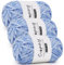 Coopay Chenille Wolle zum Häkeln - 3x100g Samtig Garn, Dicke Flauschige Weiche Plüschwolle Häkelgarn für Decken, Schals - Himmelblau