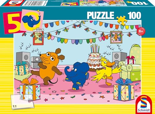 Schmidt Spiele 56537 Die Maus, Elefantastische Party, 100 Teile Kinderpuzzle