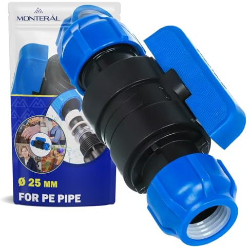 Klemmverbinder mit Kugelhahn Ø 25 mm aus Polypropylen PP Fitting | für die Verbindung von Polyethylen PE Rohr - MONTERAL