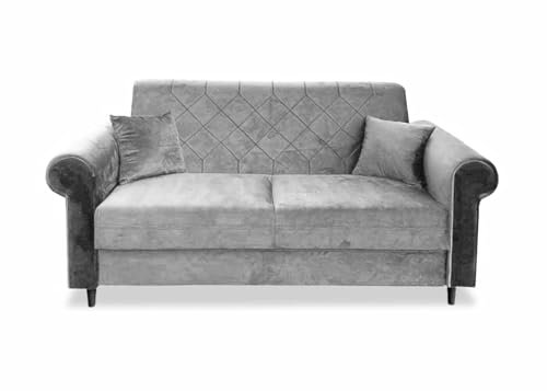 Ares Meble Stilvolles Sofa Dakota - Modernes Sofa 2 sitzer - Wohnzimmer Sofa - Kleine Sofa mit losen Rückenkissen - Solider Rahmen - Samt - Grau - Schwarzebeine
