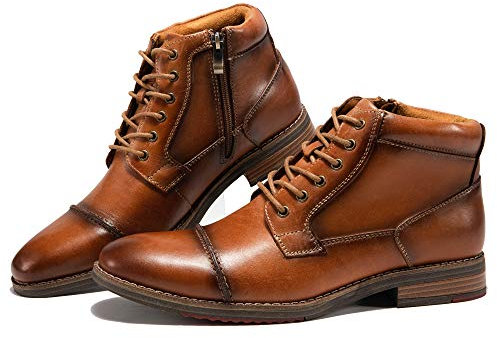 Herrenstiefel aus Oxford-Leder – stilvolle Zehenkappe mit seitlichem Reißverschluss, modisch, mittelhoch, lässig, Chukka-Stiefel, Business-Arbeitsschuhe für Herren, Braun (889), 44.5 EU