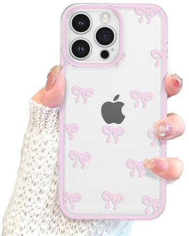 EYZUTAK Case for iPhone 11 Pro Max, Clear Cute Ribbon Bowknot Pattern Aesthetic Transparent Phone Case Raised Camera Protection Stylish Slim Soft Durable TPU Protective Cover for Women Girls - Pink