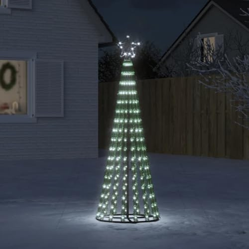 IKAYAA Arbol de Navidad de Exterior con Luces Cono Árbol de Navidad Metal Grande Blanco frío 275 LED Iluminación Navideña Festival Adorno Decoración Jardín Patio Árbol de Navidad Cónico 1.8 m