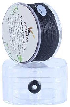 KONMAY Cordon en nylon satiné de soie noir 2 mm avec étui pour bracelets, 31 m de cordon en nylon satiné pour la fabrication de bijoux, perlage, nœuds chinois, kumihimo, macramé