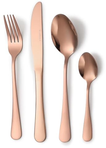 LAGUIOLE, Ménagère 24 pièces en acier inoxydable 430, finition PVD rose matte, incluant 6 couteaux, 6 fourchettes, 6 cuillères, 6 cuillères à dessert - Taille: Standard, Couleur: Rose