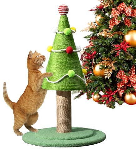 Poste Rascador para Gatos - Árbol De Navidad con Rascador para Gatos, Poste Rascador para Gatos De Dibujos Animados | Árbol Interactivo para Rascar Gatos, Adornos Estéticos para Árboles De Gatos