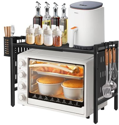 Drumm Étagère de Four à Micro-Ondes en Acier Inoxydable étagère 2 Couches pour Salle de Bain Cuisine Four à Micro-Ondes Rangement Organisateur Armoire (Noir -42-68x36x46cm)