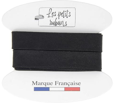 Les Petits Rubans Schrägband aus 100% Baumwolle – 20 mm breit, 5 Meter lang – Einfassung zum Nähen, Polstern, Kleidung, Decken – Schwarz