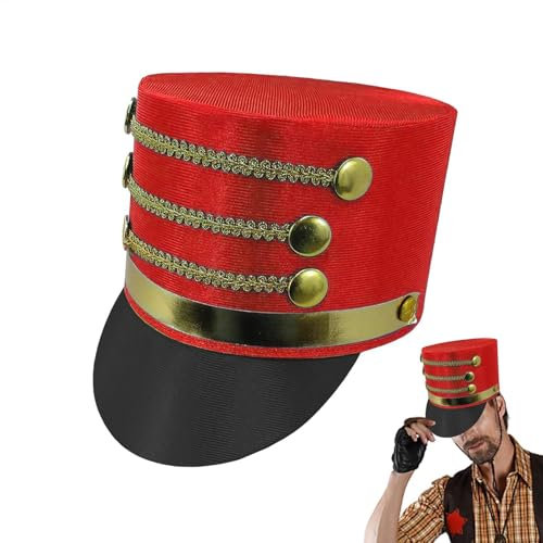 Kids Marching Band Hat - Red Toy Soldier Hat | Nutcracker Soldier Hat | Toy Soldier Cap | Majorette Hat For Women, Fancy Dress Accessory | Cosplay Costume Accessories For Party Performance