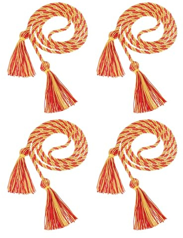 sourcing map 4 Stück Abschlusskordel mit Quaste, geflochtene Schnüre für Abschlussfeier, Junggesellenkleid, Nähen, Gold + Rot