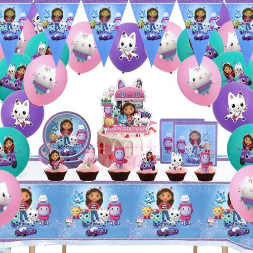 DecPtyTa Decoration Anniversaire Vaisselle Anniversaire Assiettes Nappes Serviettes Bannières Garnitures Cupcake Ballons18 Idéal pour 10 Personnes (D)