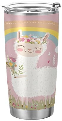 Sevdomey Alpaca Insulated Tumbler 20oz, Vacuum Stainless Steel Travel Mug with Lid & Straw, Hot/Cold Reusable Cup, BPA Free