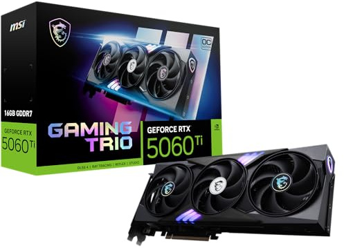 MSI Gaming RTX 5060 Ti 16G Gaming Trio OC Carte Graphique (16 Go GDDR7, 128 Bits, Performances extrêmes : TBA MHz, DisplayPort x 3 2.1a, HDMI 2.1b, Architecture NVIDIA Blackwell)