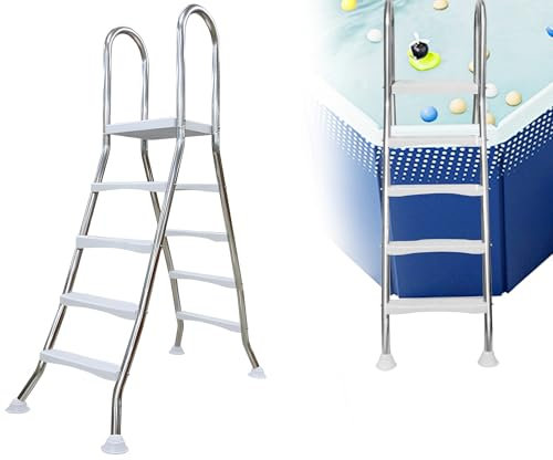 AIBOTY Hochwertige Edelstahl Poolleiter, Heavy Duty Pool Stufen, 4 Stufen Schwimmbad-Leiter mit doppelseitigen Schwerlaststufen, Pooltreppe Belastung 250kg