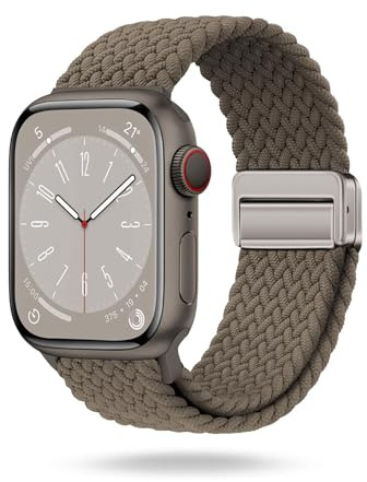 ONEFLOW Casual Loop Kompatibel mit Apple Watch 10 (42mm) Geflochtenes Armband Elastisch, Textil iWatch Armbänder Damen Herren, Sport Nylon Stoff Band Verschluss Magnetisch, Taupe